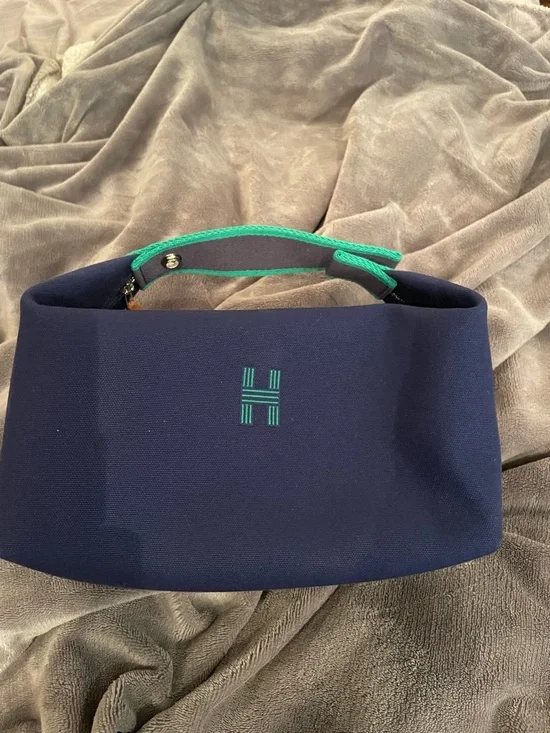 Hermès Bride-a-Brac Large Case – Blue with Green Stripes (Unused) - Picture 1 of 6